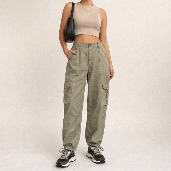 Abercrombie XL Cargo Relaxed Jogger Pants Women’s Tan Beige Cotton Lyocell - Picture 12 of 12